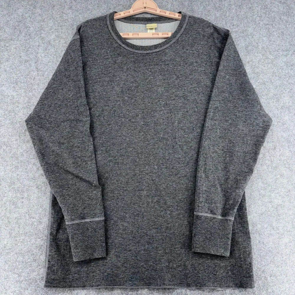 LL Bean Mens Gray Cotton Wool Blend Thermal Base Layer Crewneck Shirt L REG